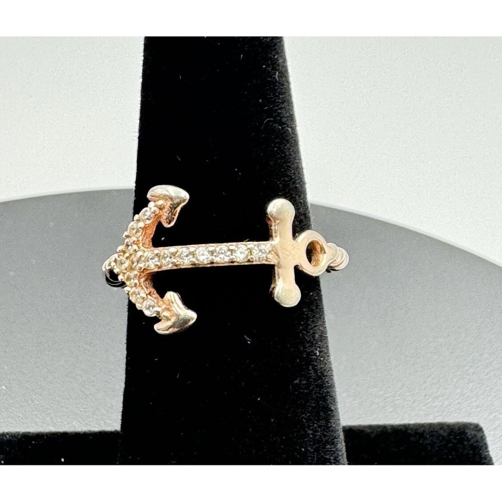 Sterling Silver 925 Rose Gold Plated Pave‎ CZ Anchor Nautical Mariner Ring 6.75